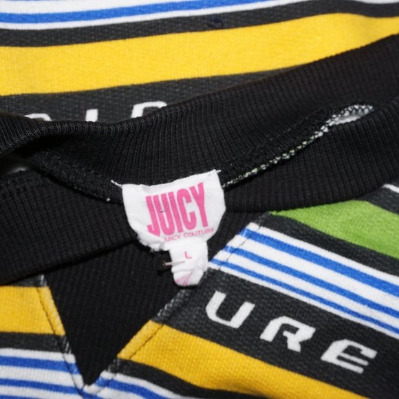 JUICY COUTURE Racer Stripe French terry sweatshirt LARGE relaxed crop B-30 - Picture 5 of 9